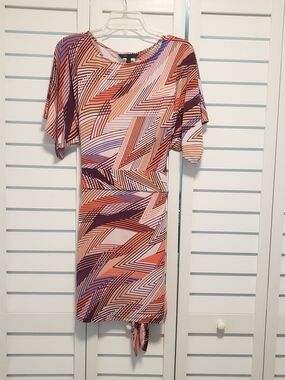 BCBGMaxAzria Coral, Purple and Cream Geometric Mini Dress